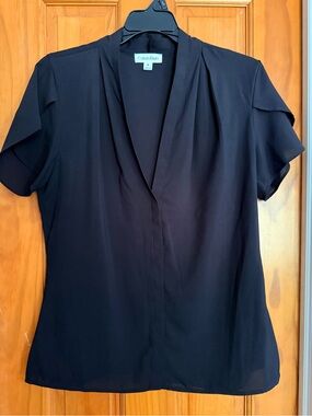 Calvin Klein Black Short-Sleeve V-Neck Draped Blouse